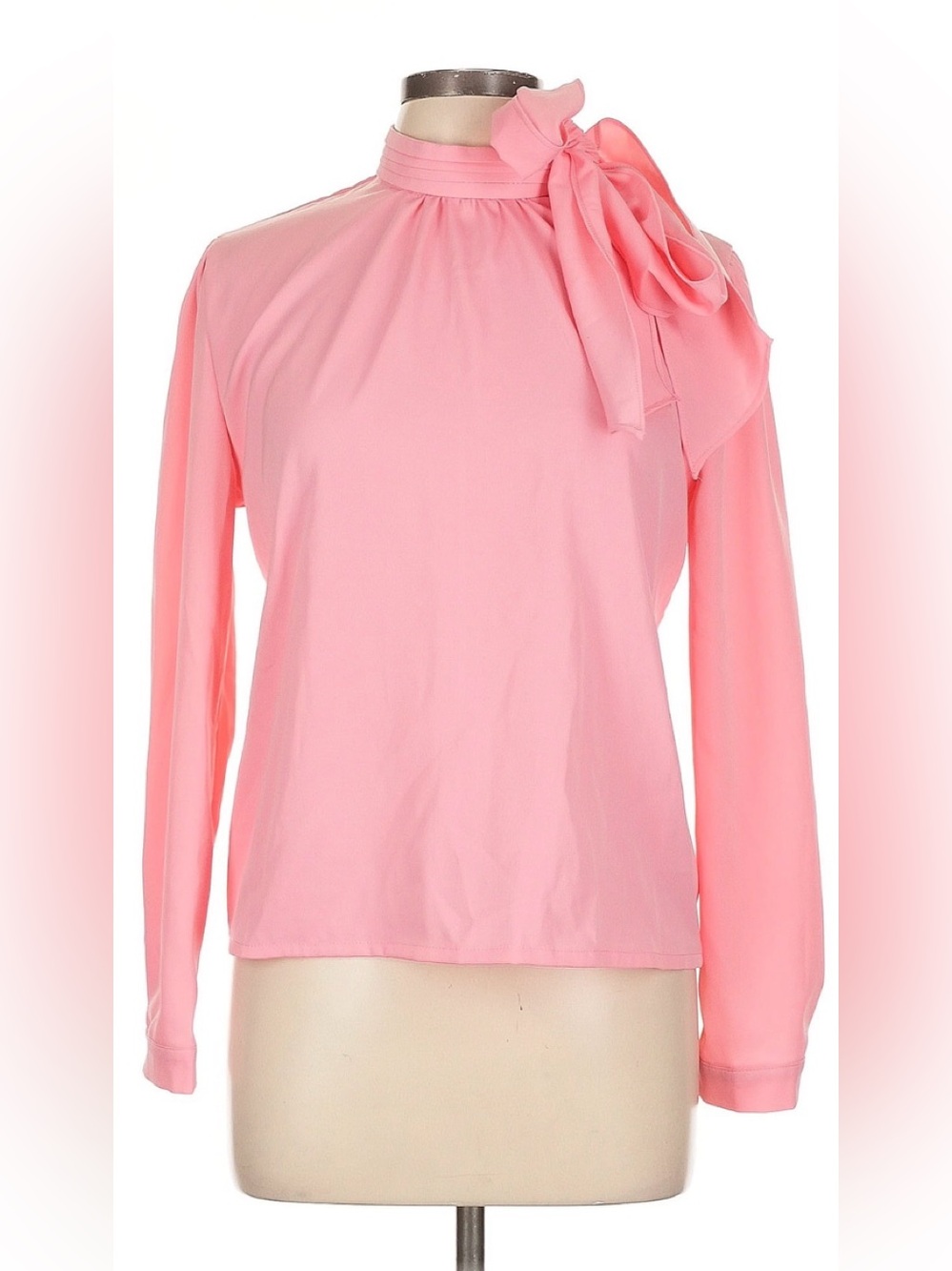 Chicwish Coral Pink Tie-Neck Long Sleeve Blouse